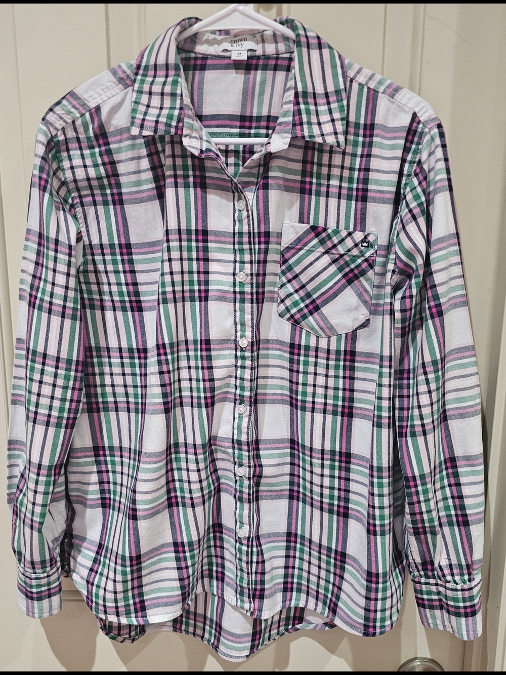 Crown & Ivy Plaid Button-Front Shirt Women Size Medium